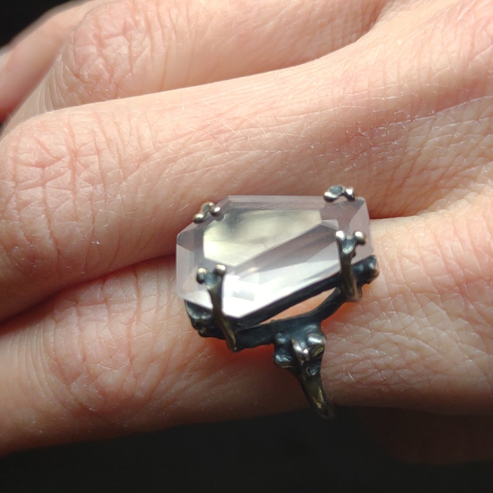 Bloodmilk Ghost Rose Quartz Medium Easeful Death Coffin Ring - Picture 6 of 7